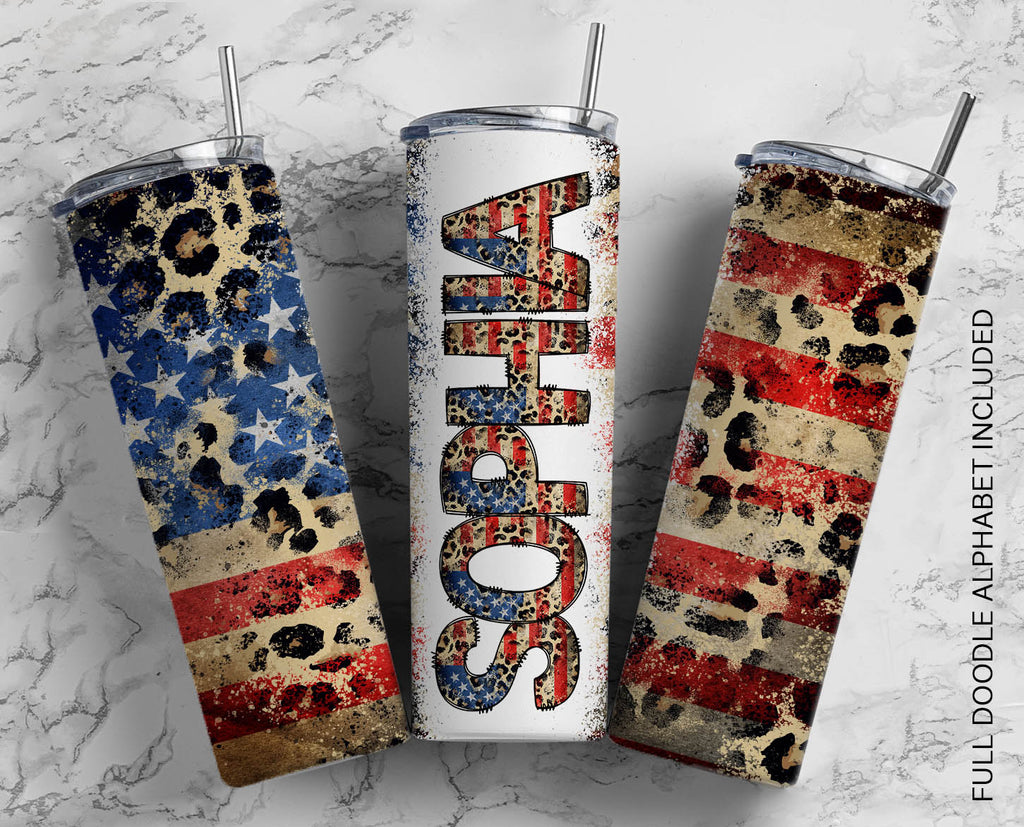 Cheetah fourth of july with name tumbler